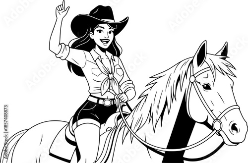 Vintage Western Pin-Up Cowgirl Vector Illustration