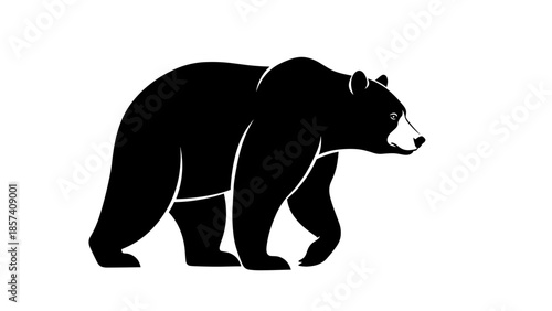 Black Bear Silhouette Walking Profile View.