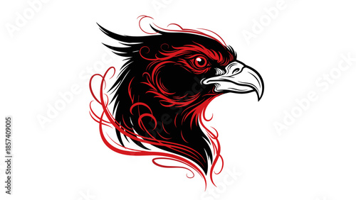 Black Bird Head with Red Accents.