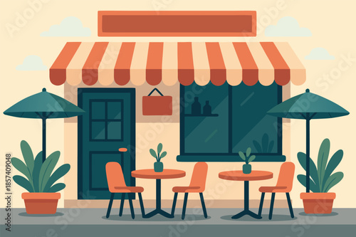 Cafe with Outdoor Seating Flat Illustration