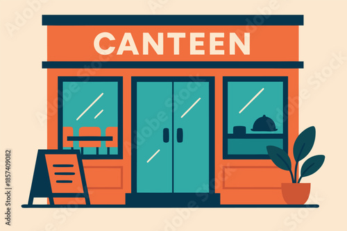 Canteen Building Exterior Flat Design Illustration