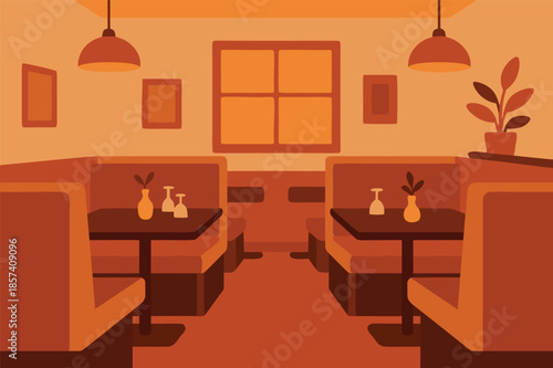 Cozy Restaurant Interior with Booth Seating Illustration