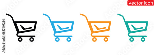 Vibrant shopping cart icons in four colors for e-commerce use
