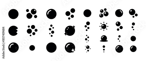Collection of black circle shapes and abstract bubble designs