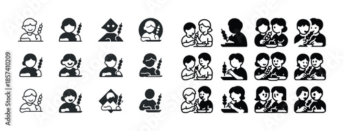 Diverse people engaged in speech bubble conversation icons