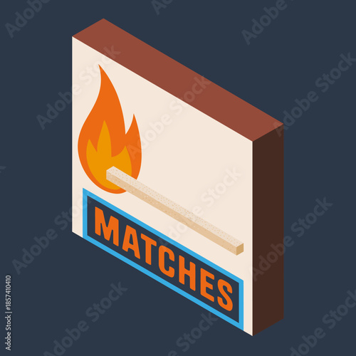 A modern and stylish depiction of a matchbox featuring a flame design, reflecting simplicity and utility while adding a touch of artistic flair to everyday objects.
