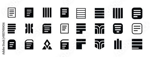 Set of 24 modern text alignment and typography icons in black an