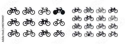Set of bicycle and electric bike icons in black and white