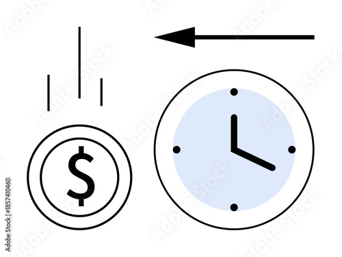 Time and money concept. Clock and dollar symbol depict financial priorities, time value, and opportunity cost. Time and money are closely tied in productivity, finance, and decision-making. Ideal