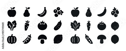 Silhouette icons of fruits and vegetables collection