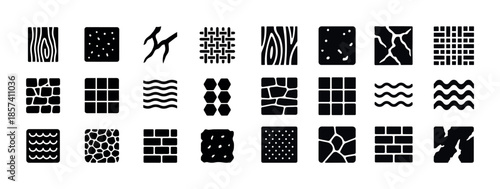 Collection of diverse black geometric textures and patterns