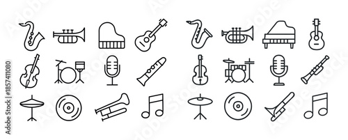Musical instrument icons collection with saxophone trumpet piano