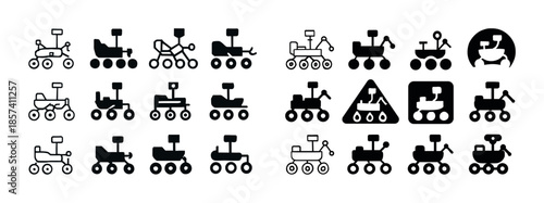 Collection of 25 space rover icons in bold and outline styles