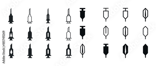 Tattoo machine needles vector set in various configurations and