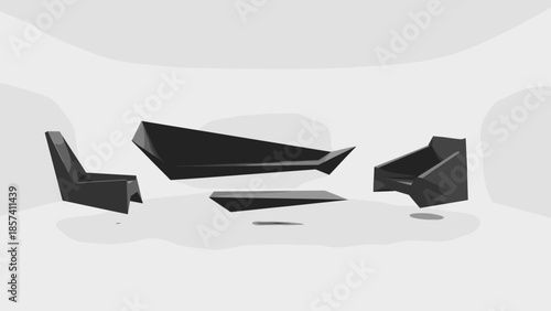 Black Car Parts on White Background.
