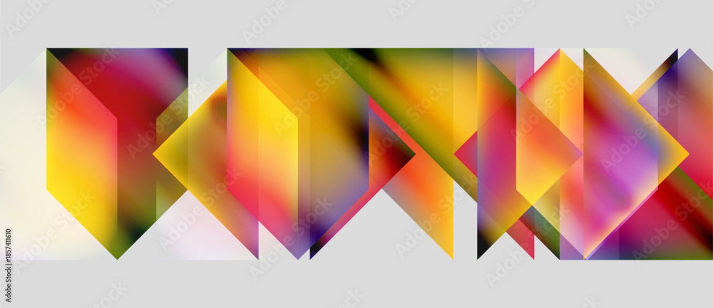 Obraz premium Abstract geometric shapes blend vibrant colors. Gradient transitions create dynamic visual texture, modern design.