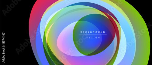 Abstract colorful layers create dynamic visual effect. Gradient hues blend, forming circular composition. Modern design element.