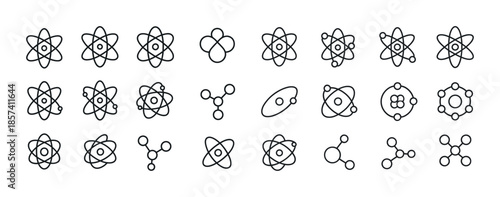 Set of atomic and molecular structure icons in linear style