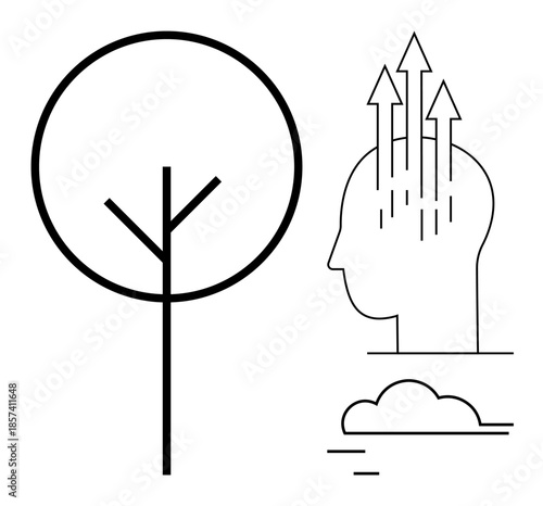 Personal growth concept. Symbolic tree and human head outline personal growth and connection to nature. Personal growth, self-awareness, and sustainability . Suitable for wellness, mindfulness