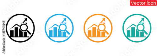Set of vector icons illustrating growing business statistics in four colors