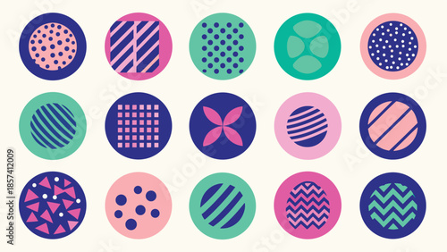A set of colorful circles, each displaying unique patterns and designs, creating a visually appealing arrangement..eps