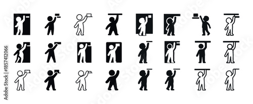 Silhouette stick figure faces in various directions and gestures
