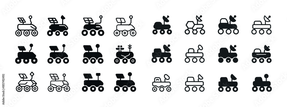 Obraz premium Set of various rover icons with antennas and solar panels