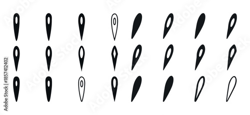 Variety of map marker icons in black on white background