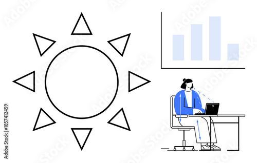 Remote work concept. Remote work in a bright environment with data analysis and focus on productivity. Remote work highlighting digital tasks and modern work flexibility. For business, technology