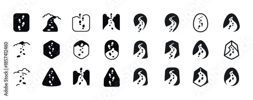 Abstract geometric icon set with organic shapes and dotted patte