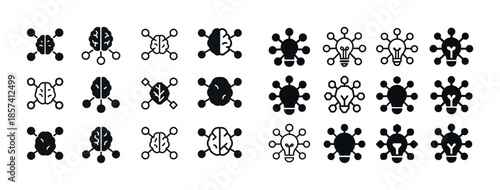 Set of brain and network icons in various styles and designs