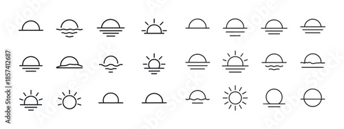Minimalist sunrise and sunset icons in black and white design
