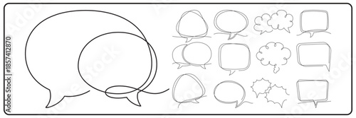 Speech bubble, one line or continuous line drawing style. It is a line drawing illustration set of a simple balloon