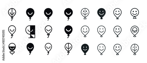 Various minimalist and abstract balloon icon set featuring smile