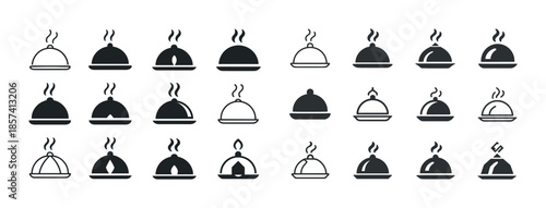 Collection of cooking pot icons with steam in various styles