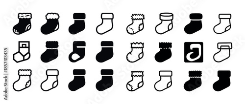Set of assorted sock icons in black and white design