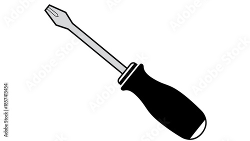 Black handled screwdriver with metal shaft.