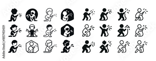 Diverse child icon set in various playful activities and express