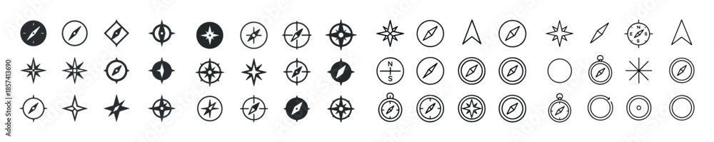 Fototapeta premium Collection of diverse compass and navigation icon designs