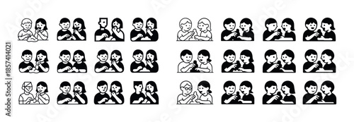 Diverse people using various selfie sticks and phones in line ic