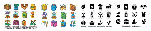 Sustainability icons illustrating composting and eco-friendly ga