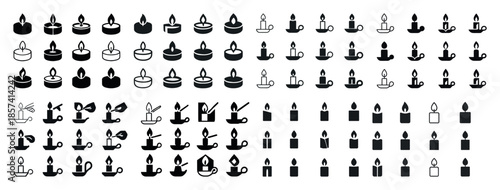 Collection of diverse candle icons with varied styles and design