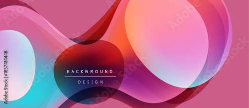 Abstract flowing shapes, vibrant colors blend. Pink dominates with blue, orange accents. Modern design, smooth gradients create dynamic visual effect.