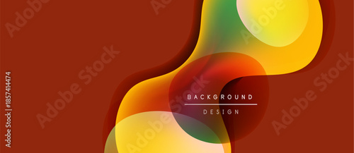 Abstract fluid shapes overlap, creating vibrant orange, yellow, green gradients. Text reads background design centered within flowing forms.