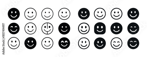 Various smiley face icons: black and white collection with diver