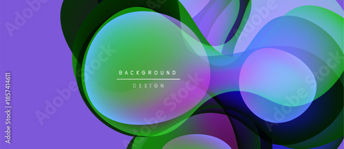 Abstract colorful shapes overlap. Vibrant green, purple, blue hues create dynamic composition. Modern design element for backgrounds.