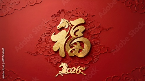 Vibrant gold horse design on red background for Chinese New Year