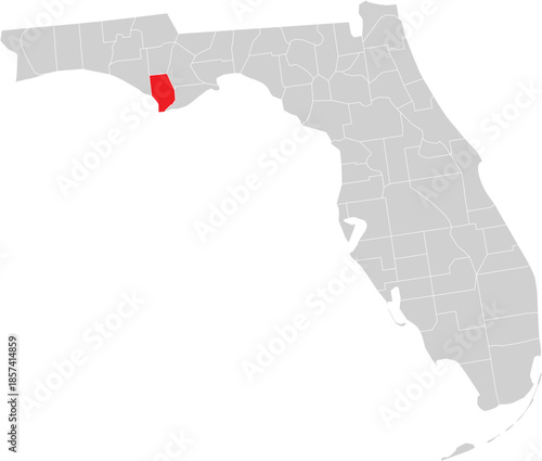 Gulf County on the Map of Florida State Editable Vector