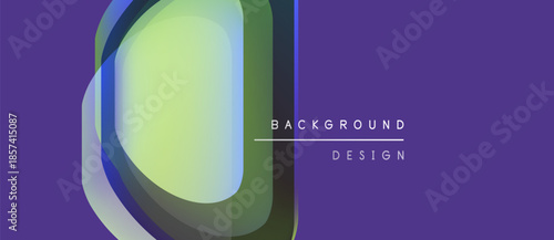 Abstract design features layered shapes, vibrant colors. Purple backdrop complements yellow, green hues. Modern aesthetic.