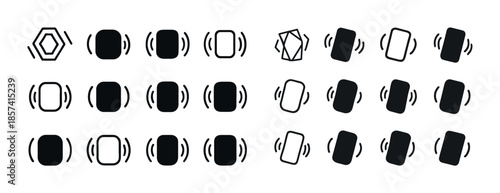 Minimalist black geometric symbols with vibration lines